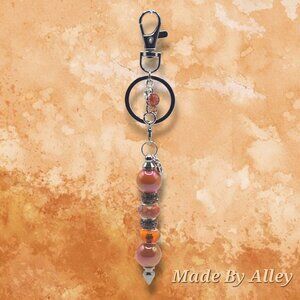 Orange & Brown Theme Handmade Beaded Keychain with Two Personalized Charms